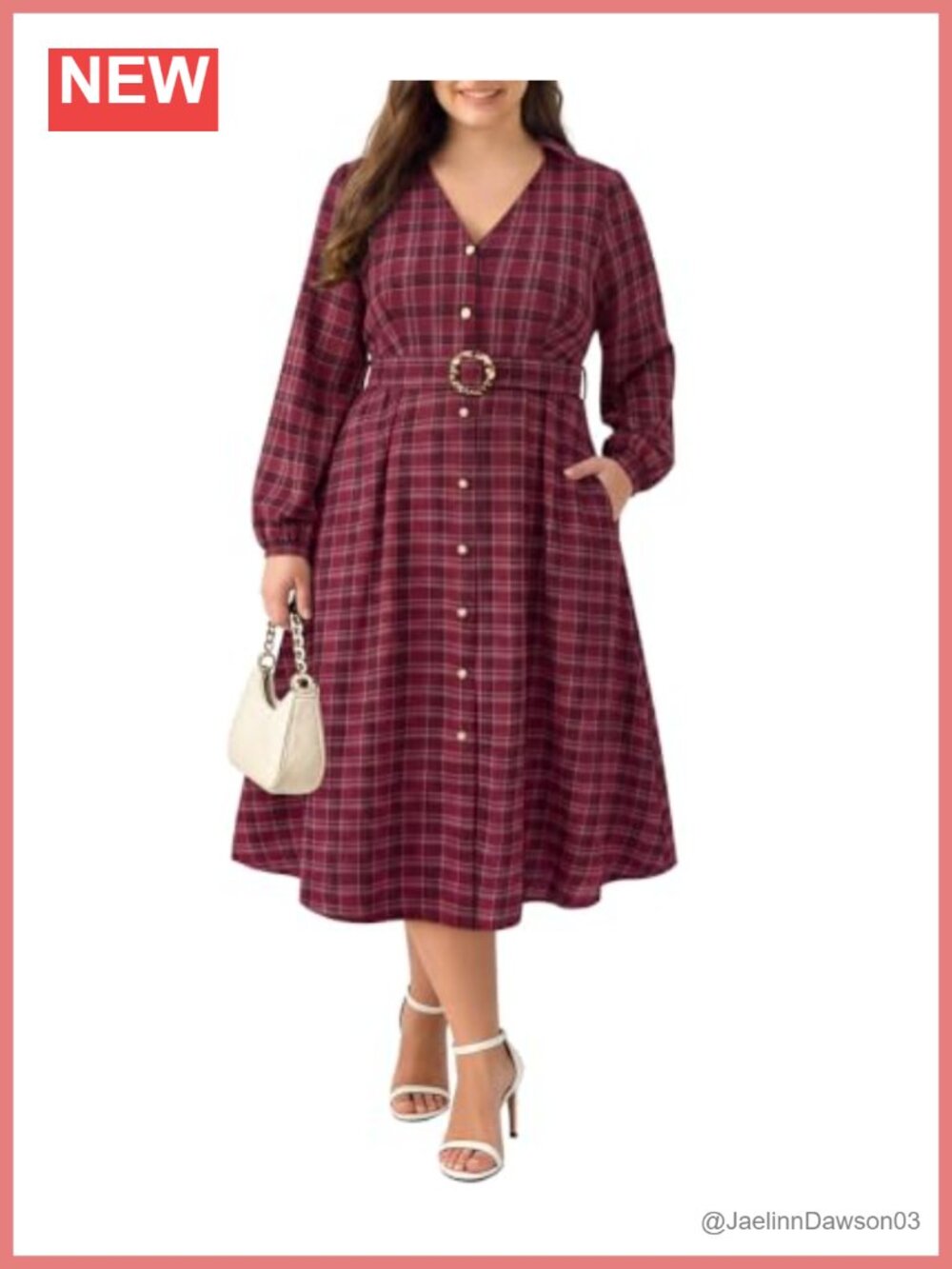 Plus Size Long Sleeve Maxi Dress 100% Cotton Belted Collared A-Line